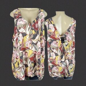 Torrid 4X Multicolor Floral Challis Stitch Detail Tank Top V-NecKline 100% Rayon